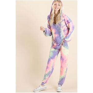 Bibi Tie Dye French Terry Hoodie Long Sleeve Top Joggers Set